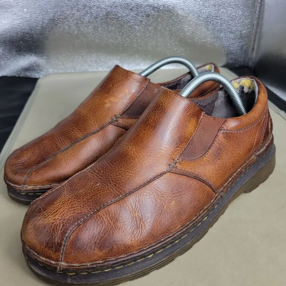 Dr Martens Shoes Mens Size 10 Brown Cognac Slip On Loafers Leather Boots Vintage